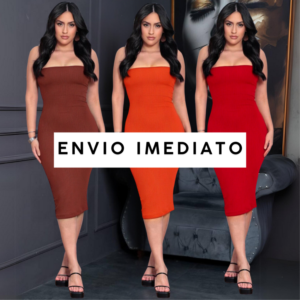 Vestido Feminino Midi Coladinho Tubinho Sem Alça Tecido Grosso Canelada Longo feminino Vestido midi em Oferta na Shopee