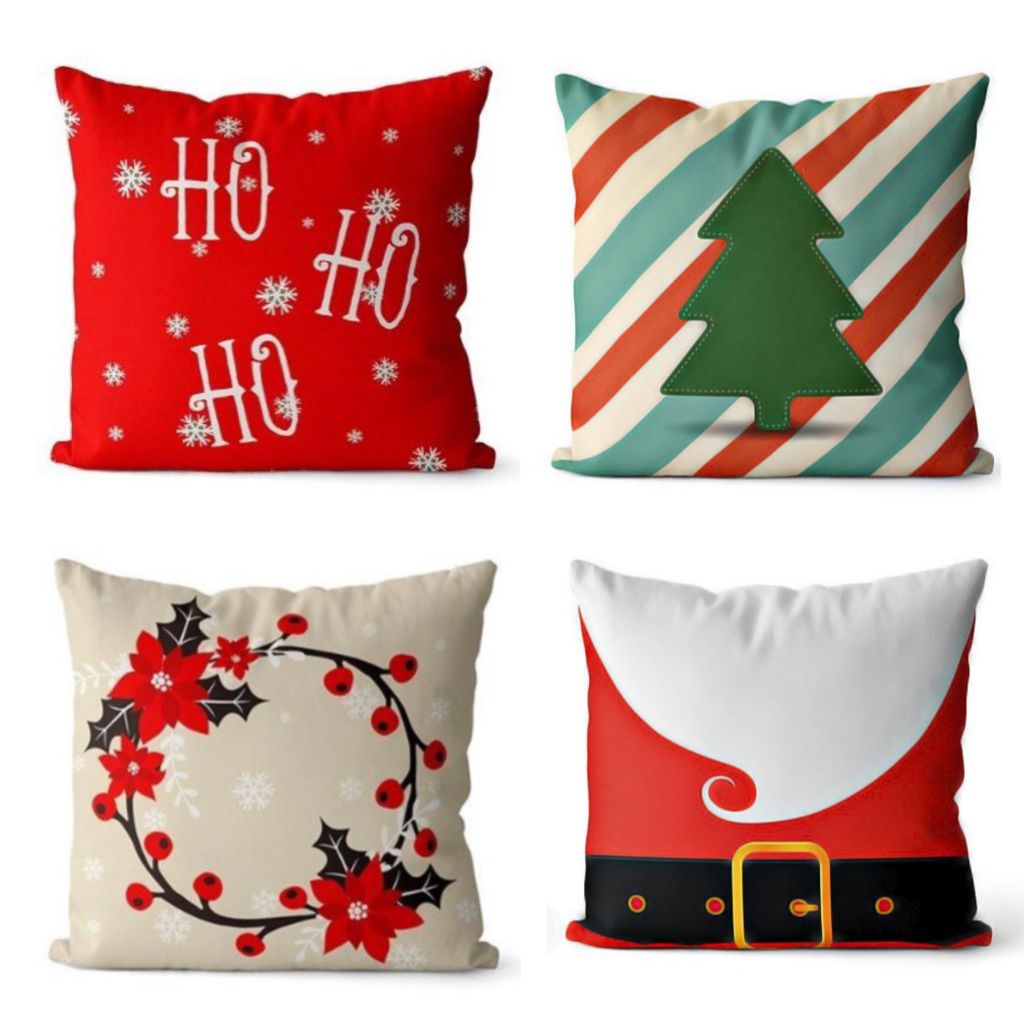 Kit 4 Capas Almofada Natalina Sofá 45x45 Ho Ho Ho Noel Feliz Natal Sala Decoraração natalina papai noel Almofada