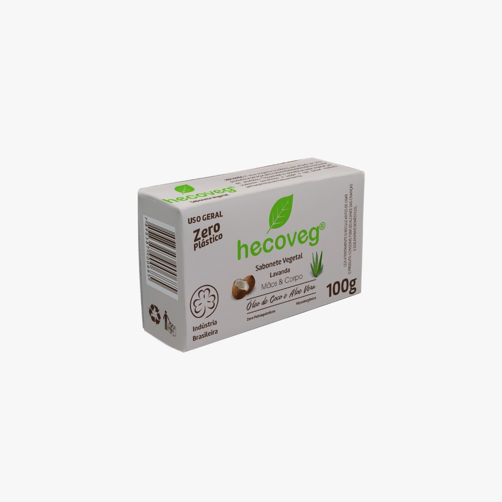 HECOVEG SABONETE EM BARRA VEGETAL LAVANDA 100GRS ÓLEO DE COCO E ALOE VERA