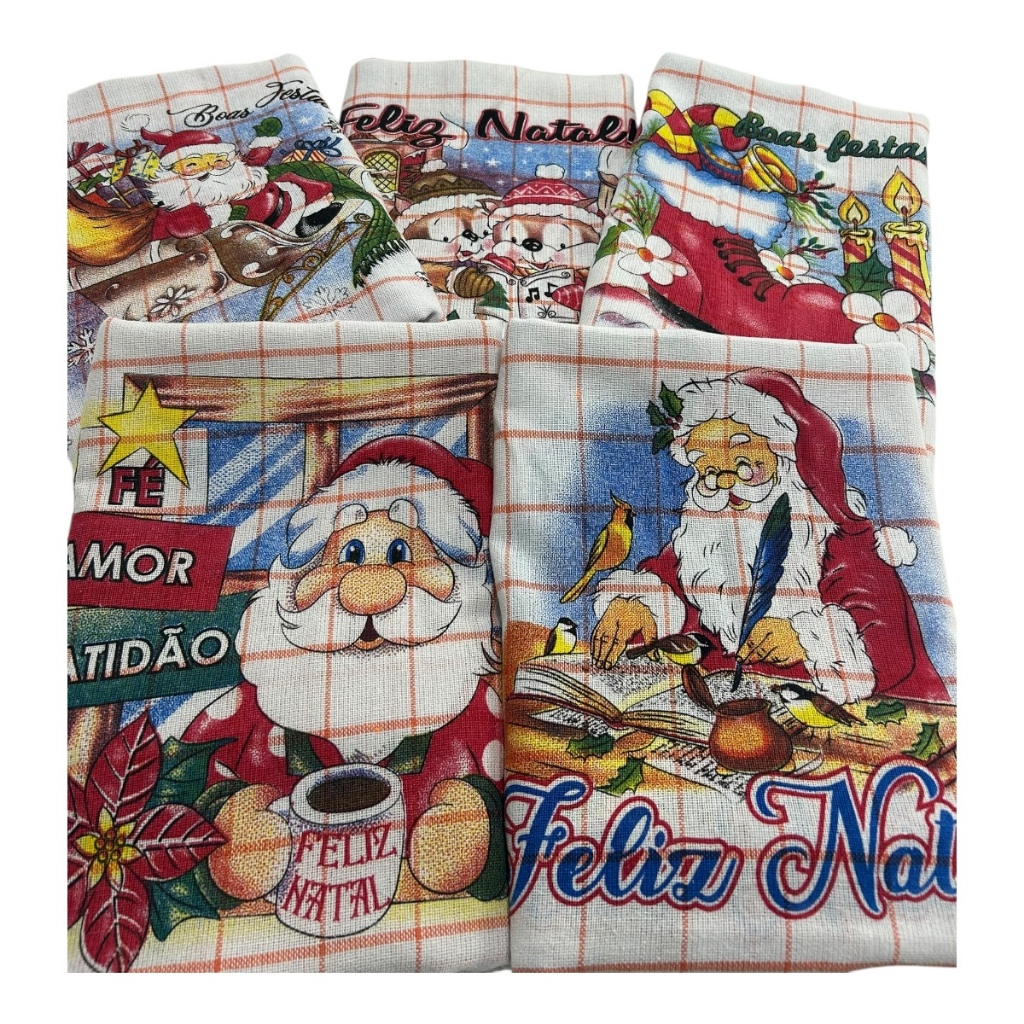 Kit 10 Panos de Copa e Prato Natal Estampado Guardanapo Natalino 40x60 cm 100% Algodão Decoração