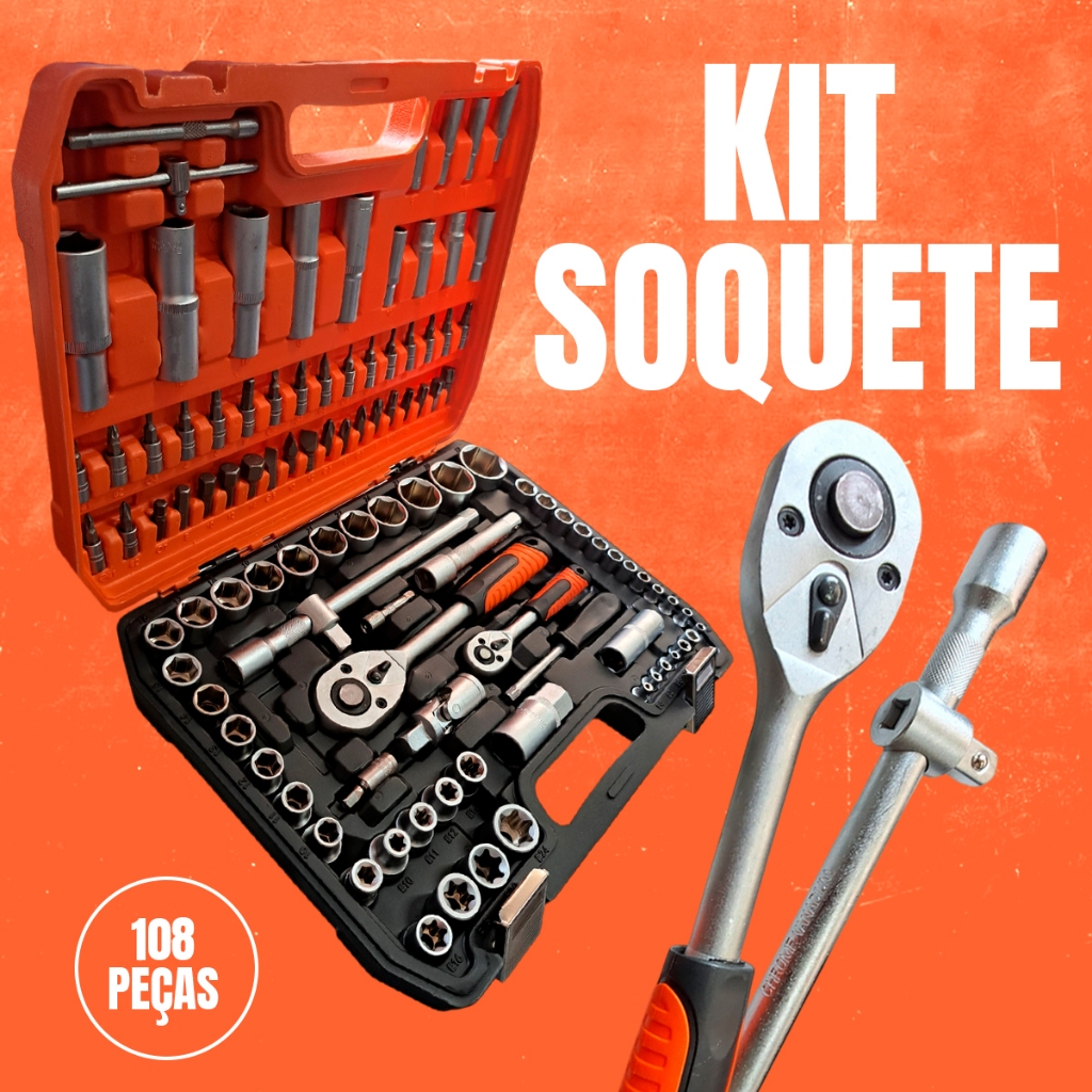 Kit Ferramentas 108 Peças Conjunto Soquete Sextavado Catraca Chaves Soquete Multiuso Profi...