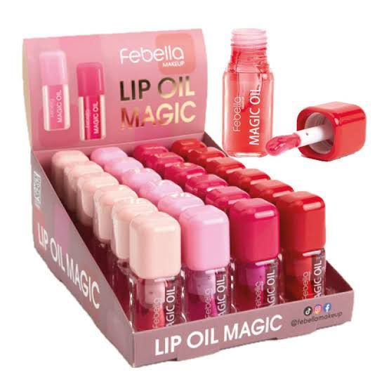 Box 24 Unidades Lip Oil Magic - Febella em Oferta na Shopee
