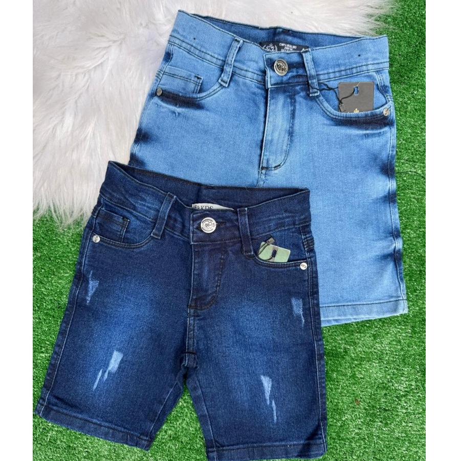 KIT De  2 e 1 Bermudas e Unidade Jeans Infantil de Menino Claro e Escuro  Masculina Tamanho 2 ao 16 anos com Elastano