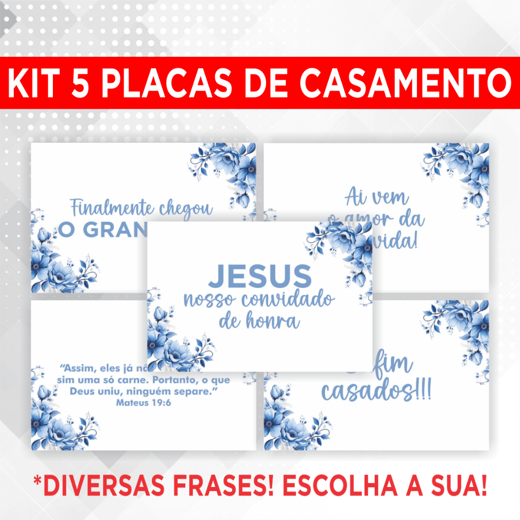 Kit Placa De Casamento Floral Azul - 5 Plaquinhas Decorativas Entrada Noiva Noivo Pajem Daminha Cortejo