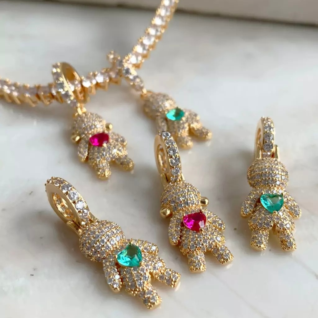 Pingente filhos cravejados menino/menina se encaixam em Riviera Semi Joia ouro 18k em Oferta na Shopee