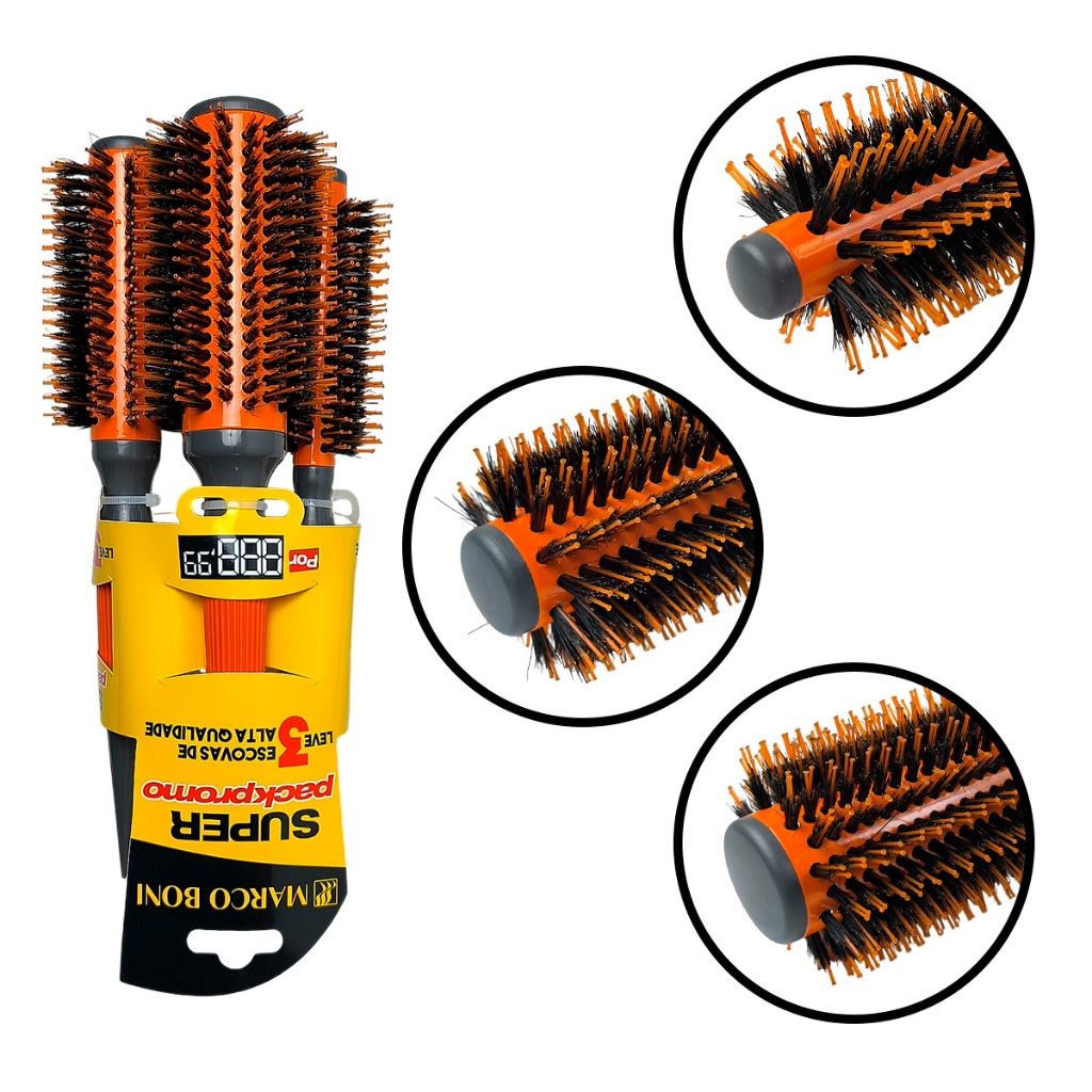 Kit 3 Escovas De Cabelo Thermal Ceramic Orange Profissional · foto 2