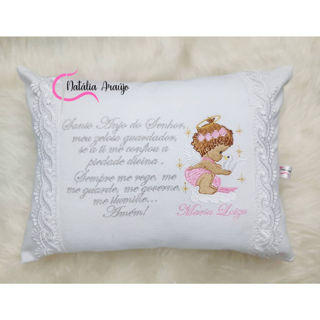 Almofada de Bebê Oração do Anjo da Guarda bordada Personalizada com Nome em Oferta na Shopee