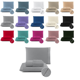 Kit Jogo Lençol De Cama King 3 Peças Liso Com Elástico Várias Cores 400 Fios em Oferta na Shopee