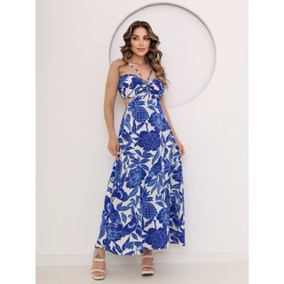 Onças Coloridas Vestido Longo Alça Com Bojos Vazado Novo Verâo Moda