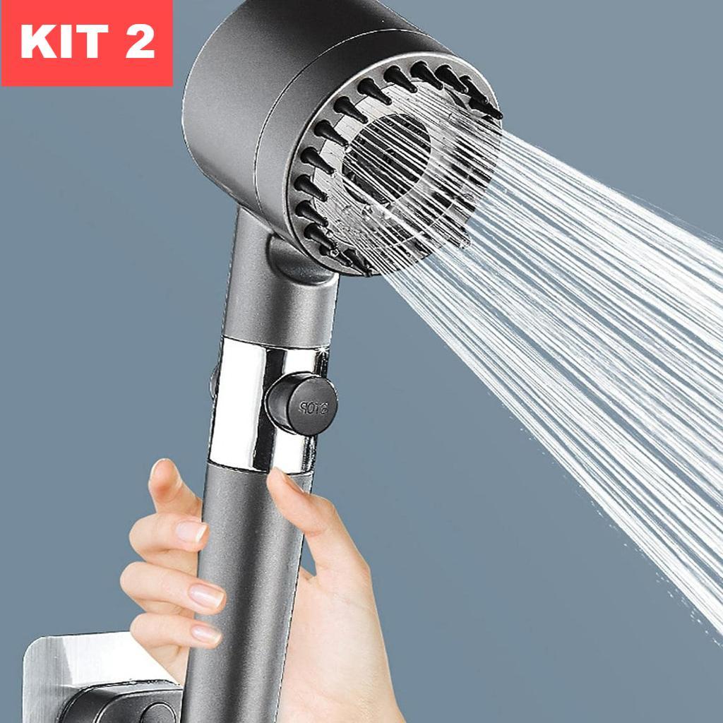 KIT 2 Chuveiro de Reforço Ducha Preta Ajustável De Alta Pressão Com 3 Modos