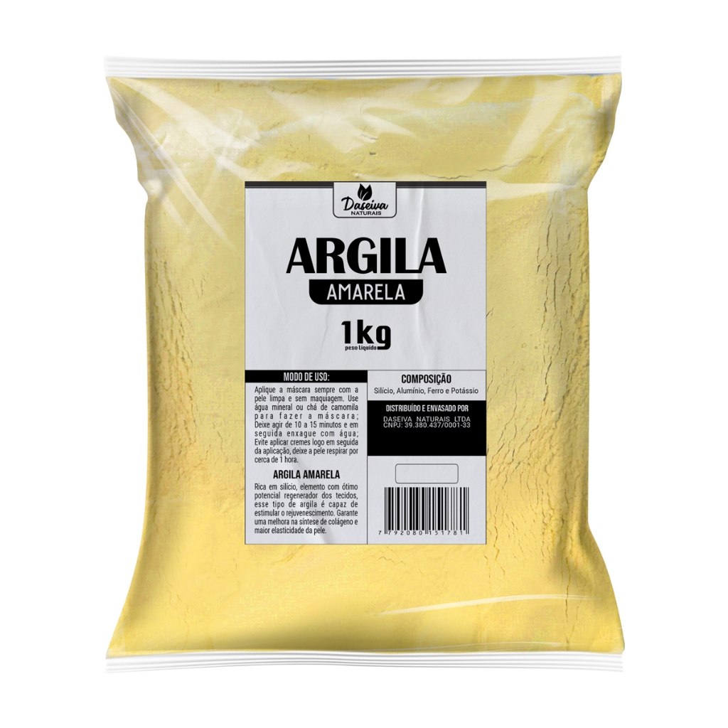 Argila amarela 1kg Daseiva Naturais combate o envelhecimento (Skin Care) Máscara Para o Rosto em Oferta na Shopee