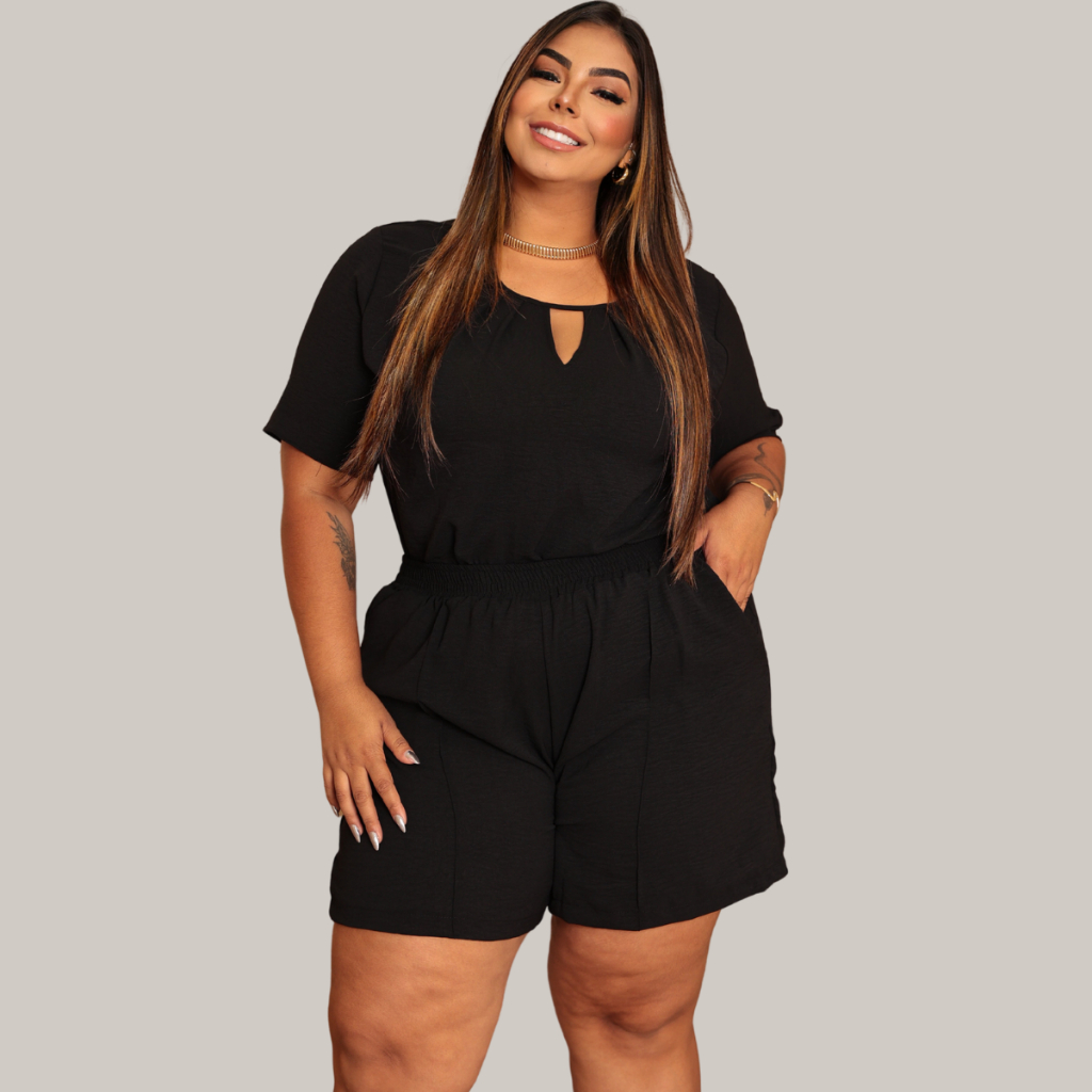 Conjunto Plus Size Verão GG Ao G3 Com Short + Blusa Casual Soltinho Confortável Fresco