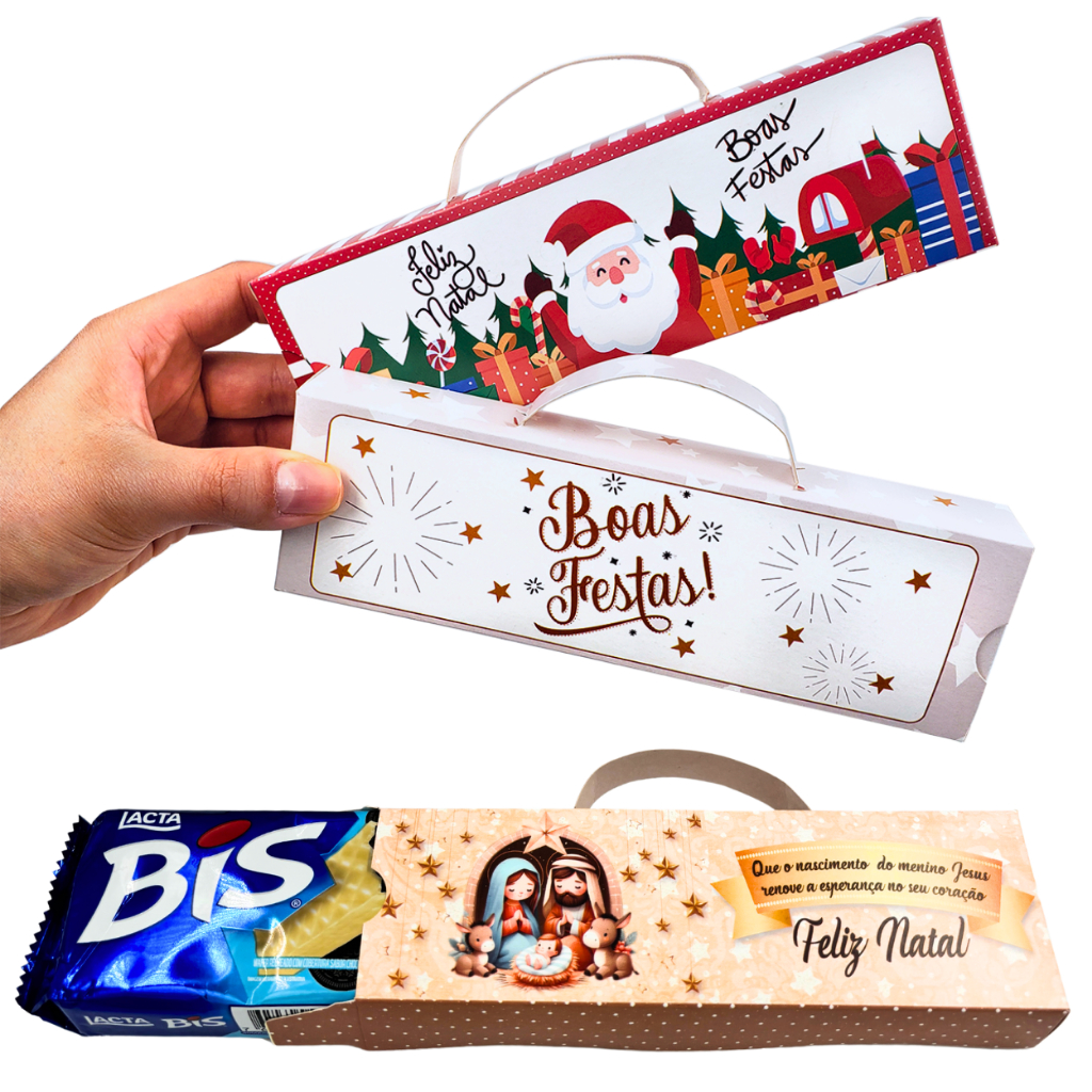 Embalagens Caixas Capa Porta Bis de natal Com Alça. Embalagem de Natal - lembrancinha natalina