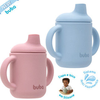 Copo e Bico De Silicone Treinamento Bebe Buba Transição Rosa Azul Bebe Anti Vazamento