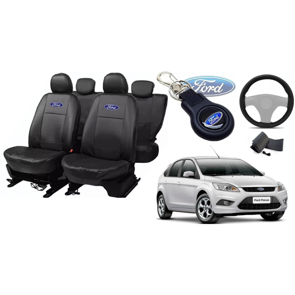 Capa de couro ford para banco focus 10-15 +  capa de volante + chaveiro