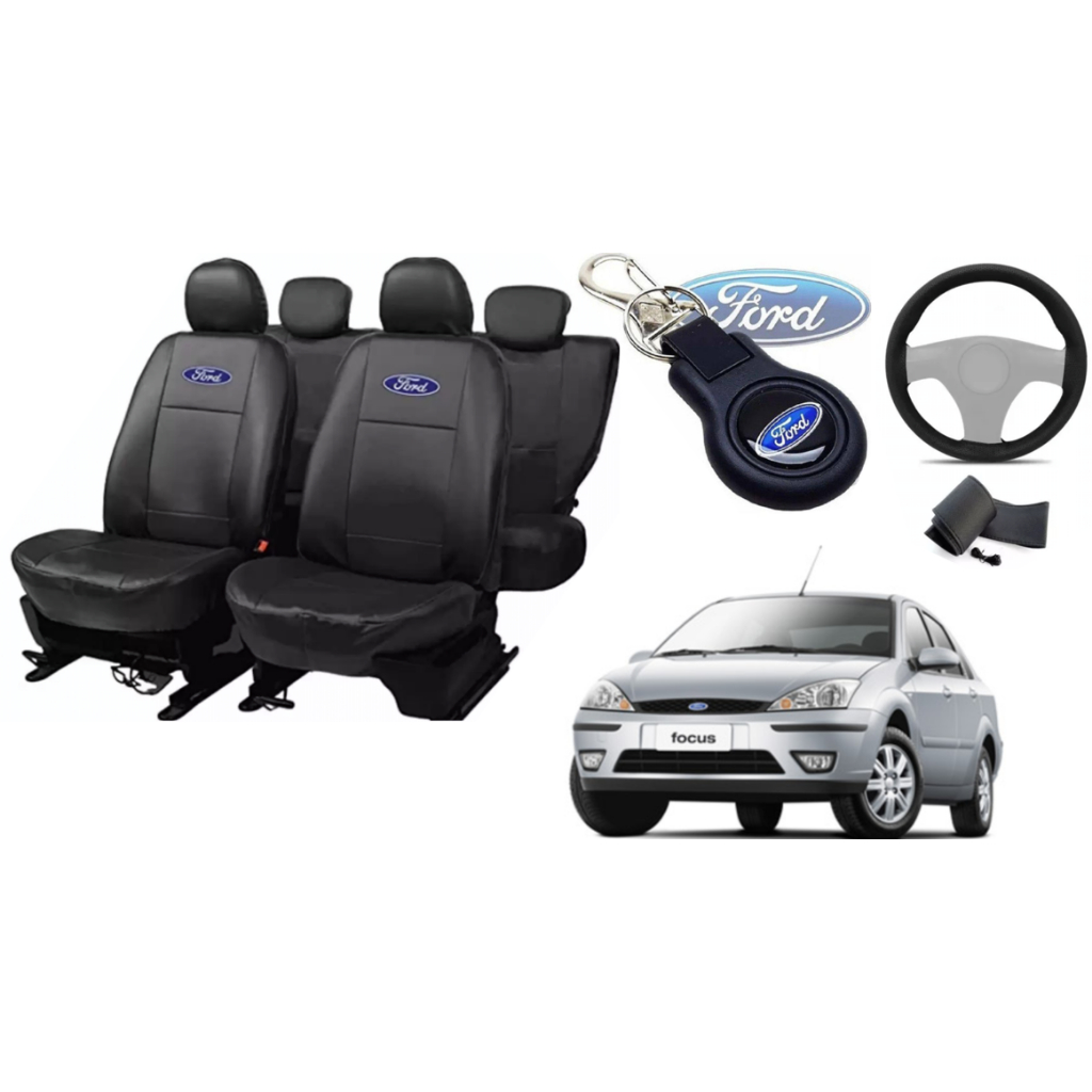 Capa de couro ford para banco focus 98-10 + capa de volante + chaveiro