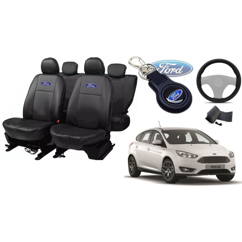 Capa de couro ford para banco focus 15-10 + capa de volante + chaveiro