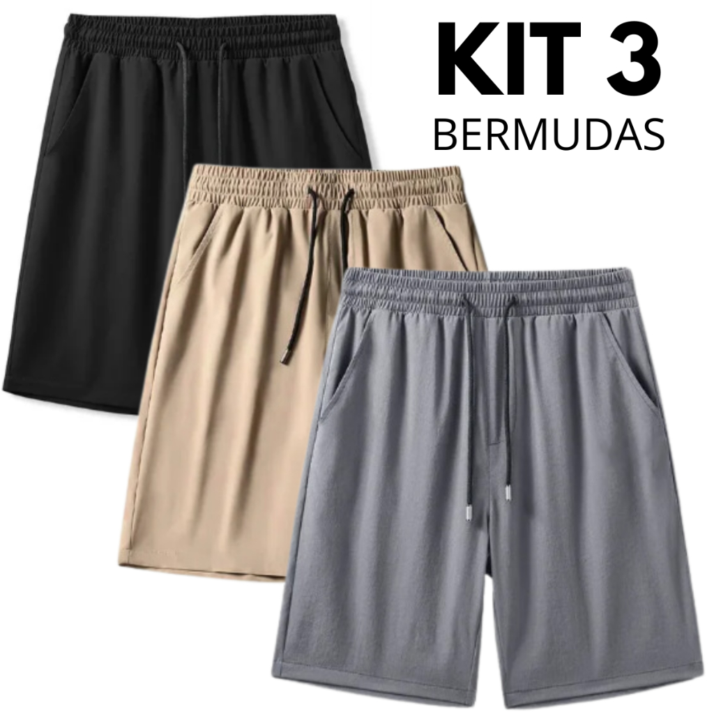 Kit 03 Bermuda Short de Moletom Masculina Com Amarração e Elástico Academia Treino/Casual.
