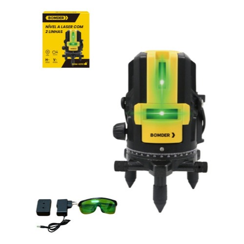 Nível a Laser Profissional Com 2 Linhas Trena Recarregável Auto Nivelador Luz Verde Esquadro 360