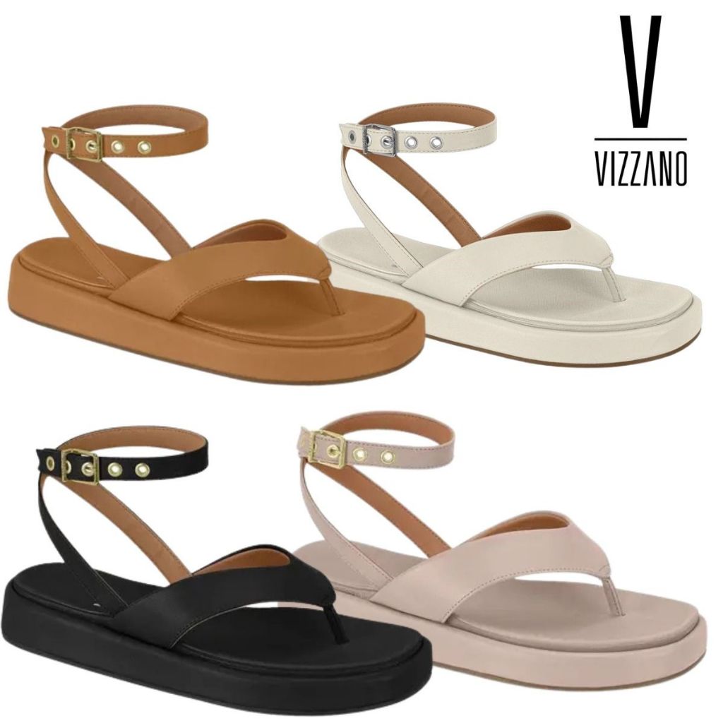 Sandália Feminina Dedo Papete Chinelo Tiras Flat Vizzano 6506103
