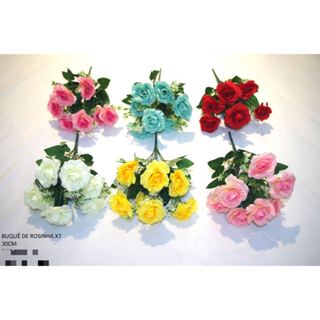 (FX2145)Decoração de casa de fantasia de rosas artificiais Buquê de rosas com folhagem C/7 em Oferta na Shopee