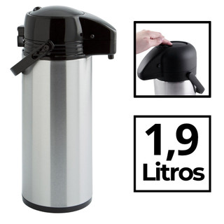 Vittak Garrafa Térmica Inox Café 1L e 1,9L De Pressão Apertar Hotel Pousada Bebidas Quent…