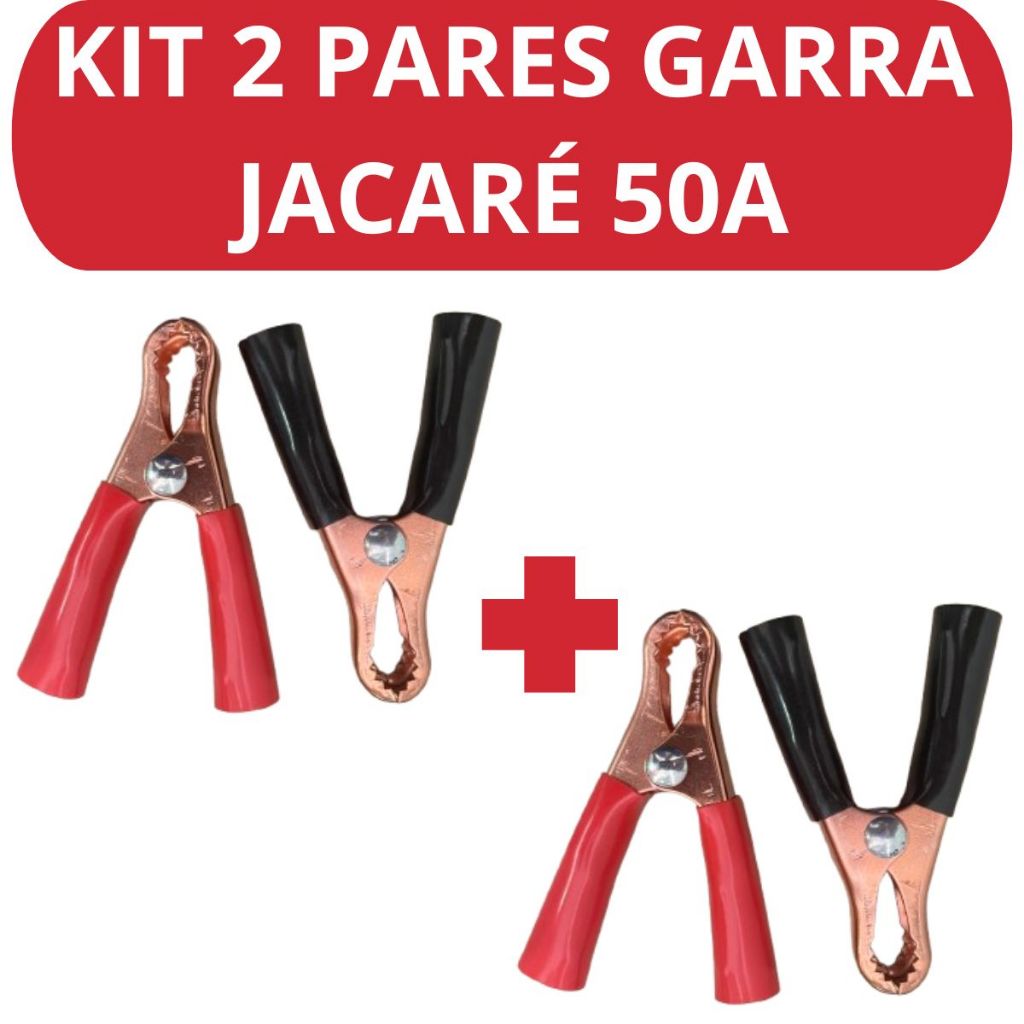 Kit 4 Garras De Bateria Tipo Jacare Reforçada 50a Para Cabo De Chupeta Espaguete Grampo Eletrico