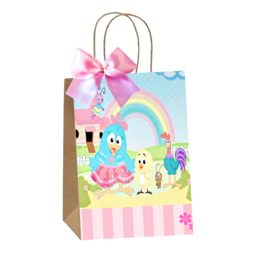 Sacolinhas Kraft Personalizadas Tema Galinha Pintadinha Festa de Aniversário Doces Balas Lembrancinhas Acompanha Laço