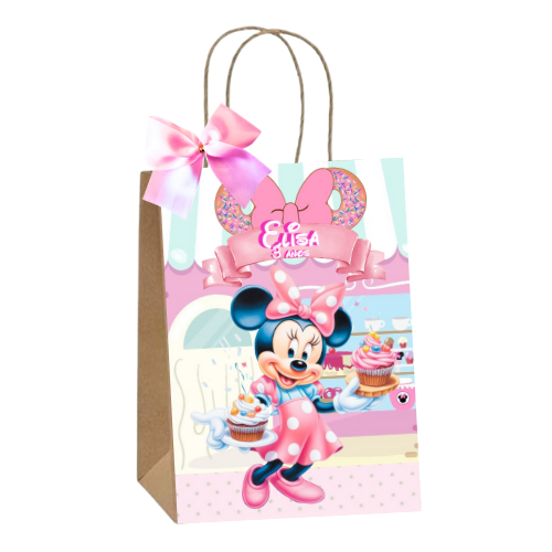 Sacolinhas Kraft Personalizadas Tema Minnie Confeiteira Festa de Aniversário Doces Balas Lembrancinhas Acompanha Laço em Oferta na Shopee