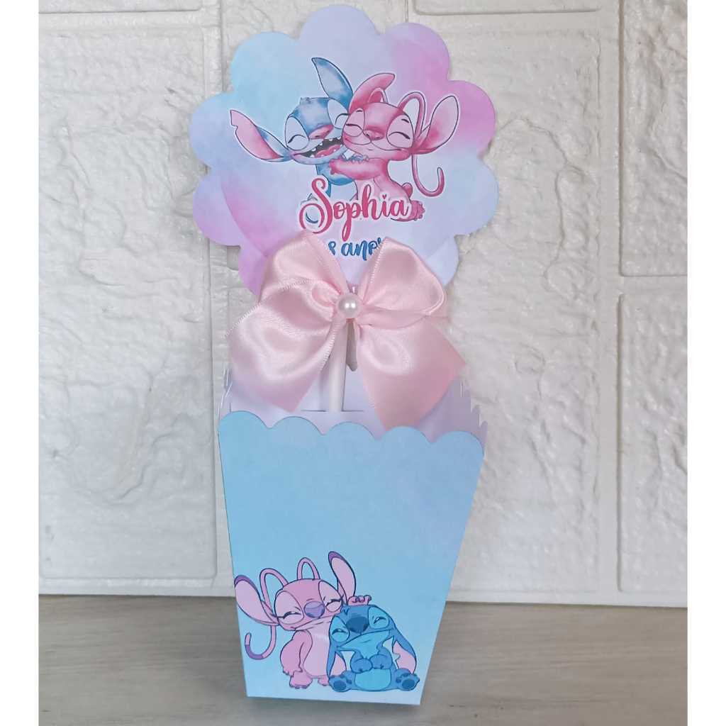 Kit Centro de mesa Cachepot Personalizado  Stitch e Angel  Festa-Lembrancinhas-Aniversario-Cha de bebe