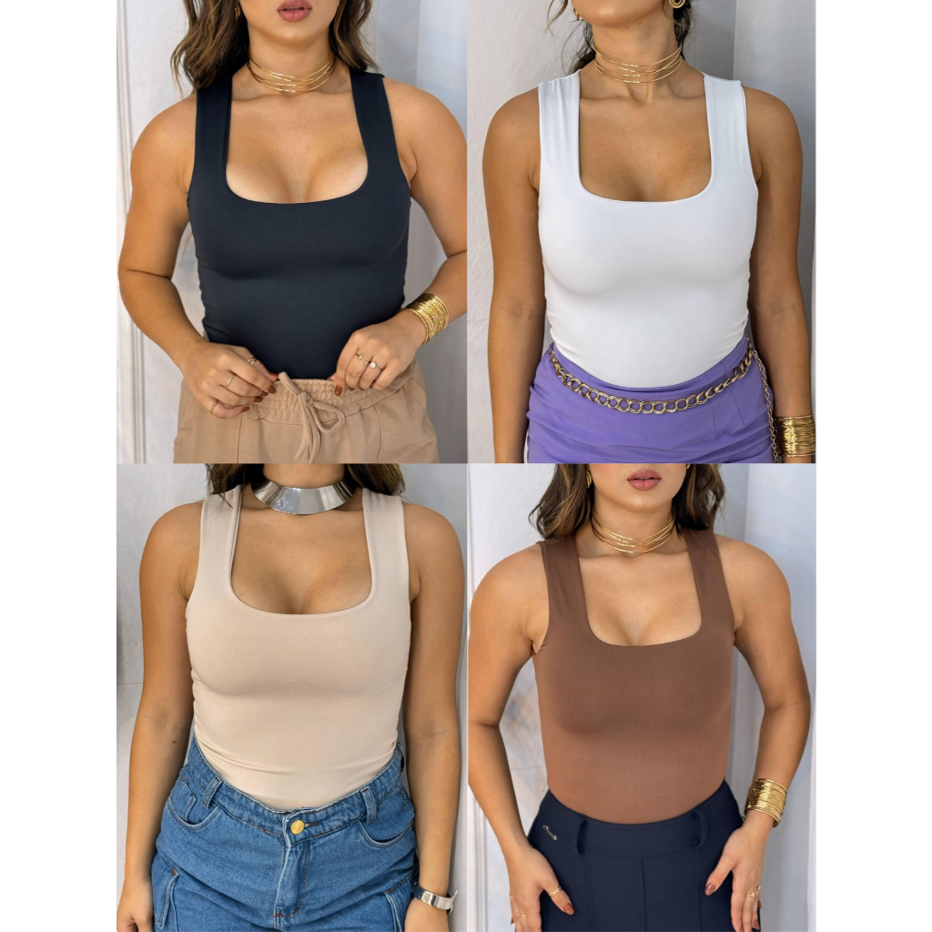 kit com 2 ou 4 Regata Feminina Suplex Básica blusinha alça grossa lisa tecido sem bojo camiseta regatão tecido duplo