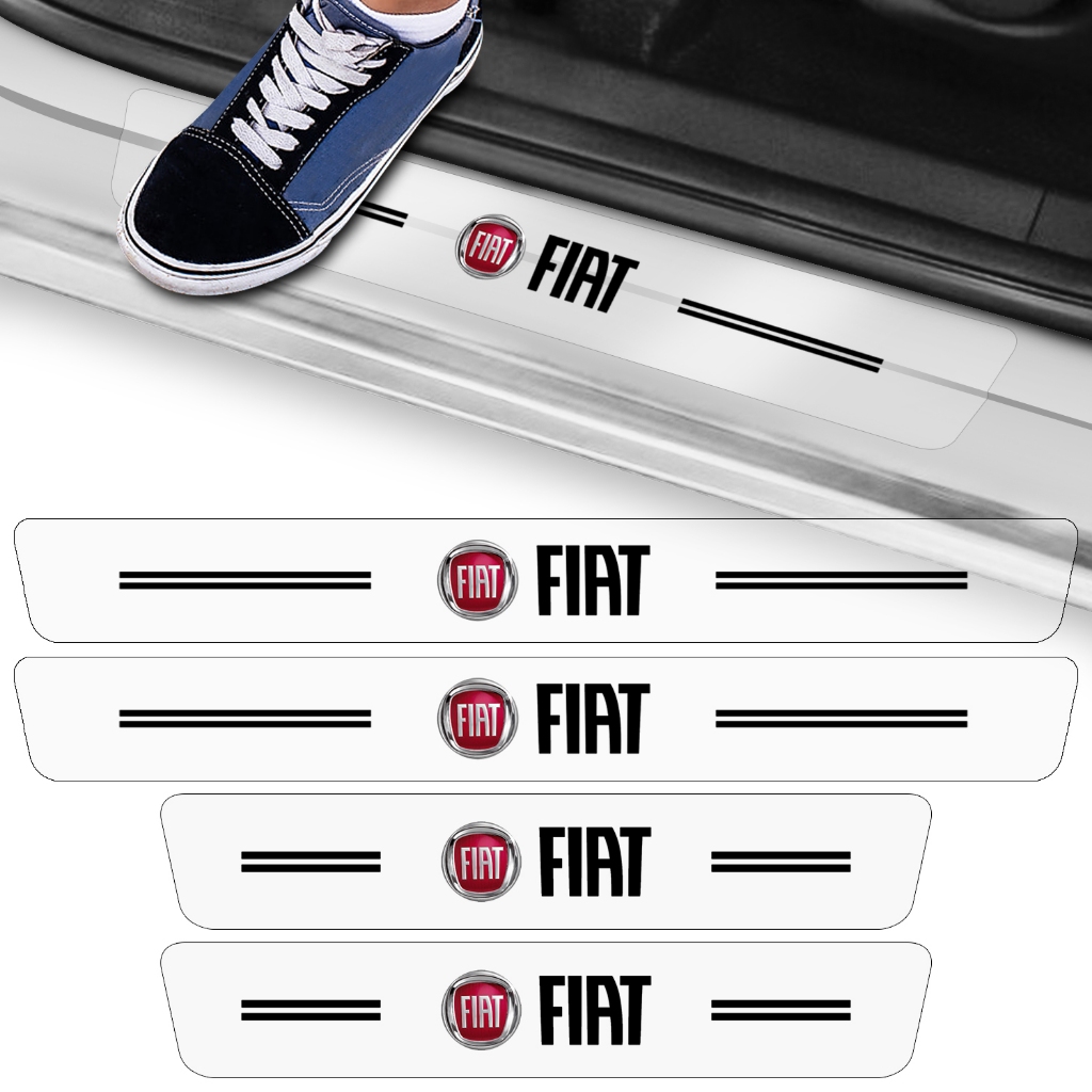 Kit 4 Peças Adesivo Soleira de Porta Carro Modelo Compatível Com Fiat Transparente Grafia Emblema