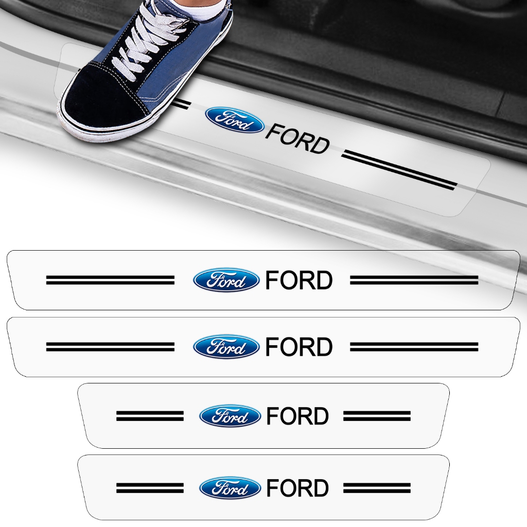 Kit 4 Peças Adesivo Soleira de Porta Carro Modelo Compatível Com Ford Transparente Grafia Emblema