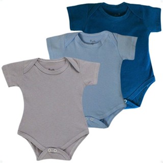 Kit 03 Body Manga Curta Liso 100% Algodão Bebê Menino em Oferta na Shopee