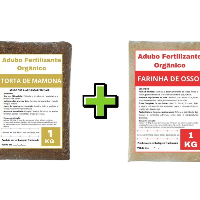 Kit Torta de Mamona + Farinha de Ossos Adubo Crescimento Desenvolvimento Plantas