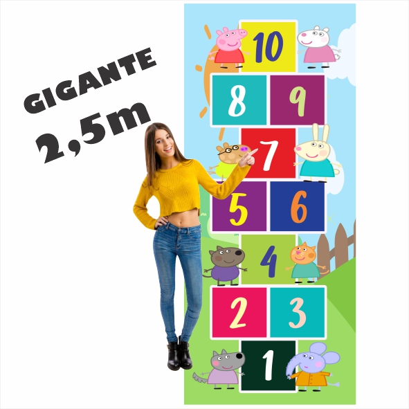 Tapete Jogo da Amarelinha Infantil em Lona, Peppa Pig e seus Amigos, Presente, Aniversário, dia das crianças natal AM76G