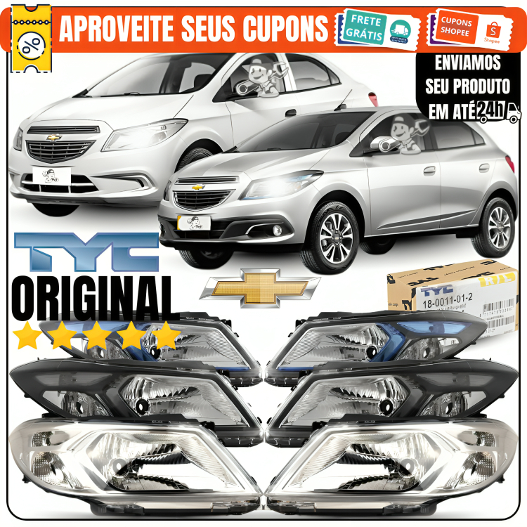 Par\Dir\Esq Farol Principal Diant GM Onix Prisma 2012 á 2016 Joy 2017 á 2019 Cromado Fumê Azul Todos Os Modelos