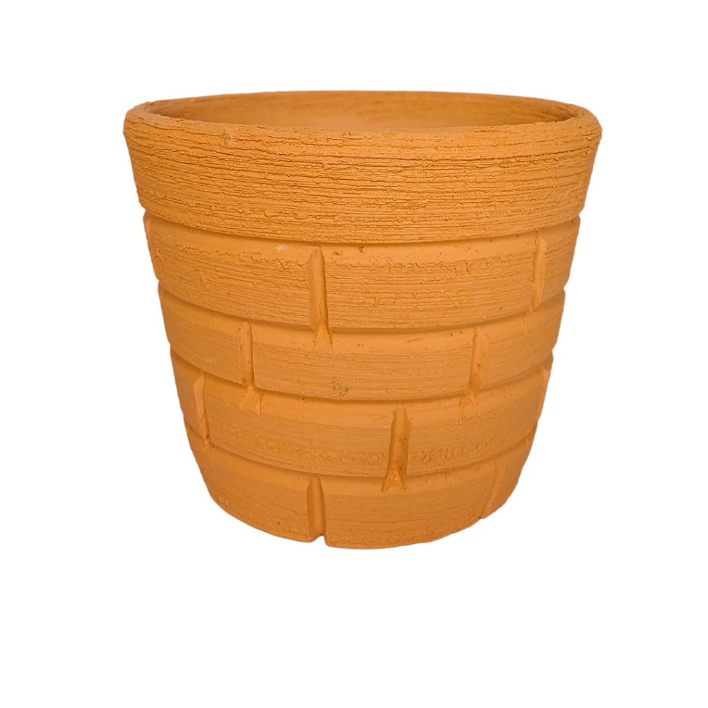 Cachepot de Barro com Trabalhado de Tijolos – Vaso Resistente 12x15cm para Suculentas Cactos