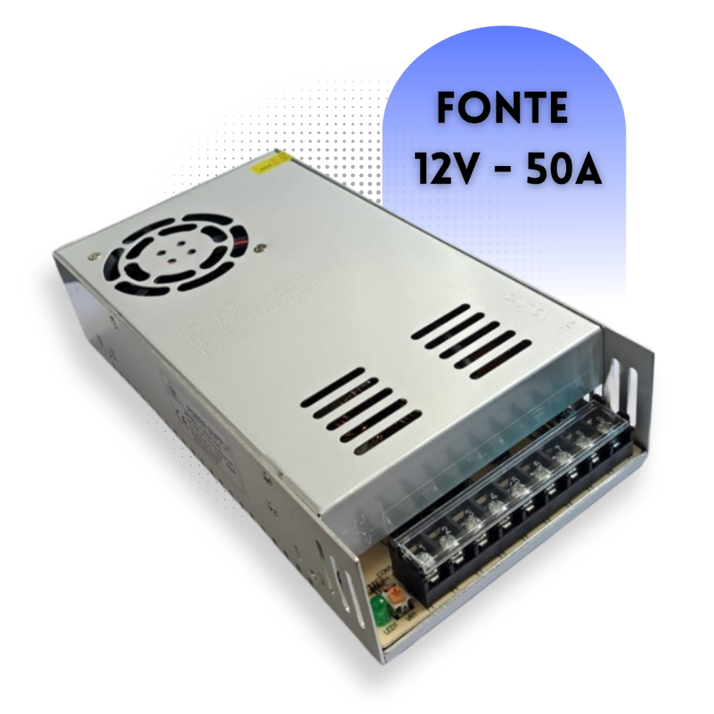 Fonte Chaveada 50A Fonte de Alimentação para Fita Led Som Automotivo Bivolt Premium 12V