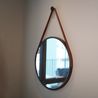Espelho Adnet 30cm com Alça de Couro e Suporte para Banheiro Quarto Sala