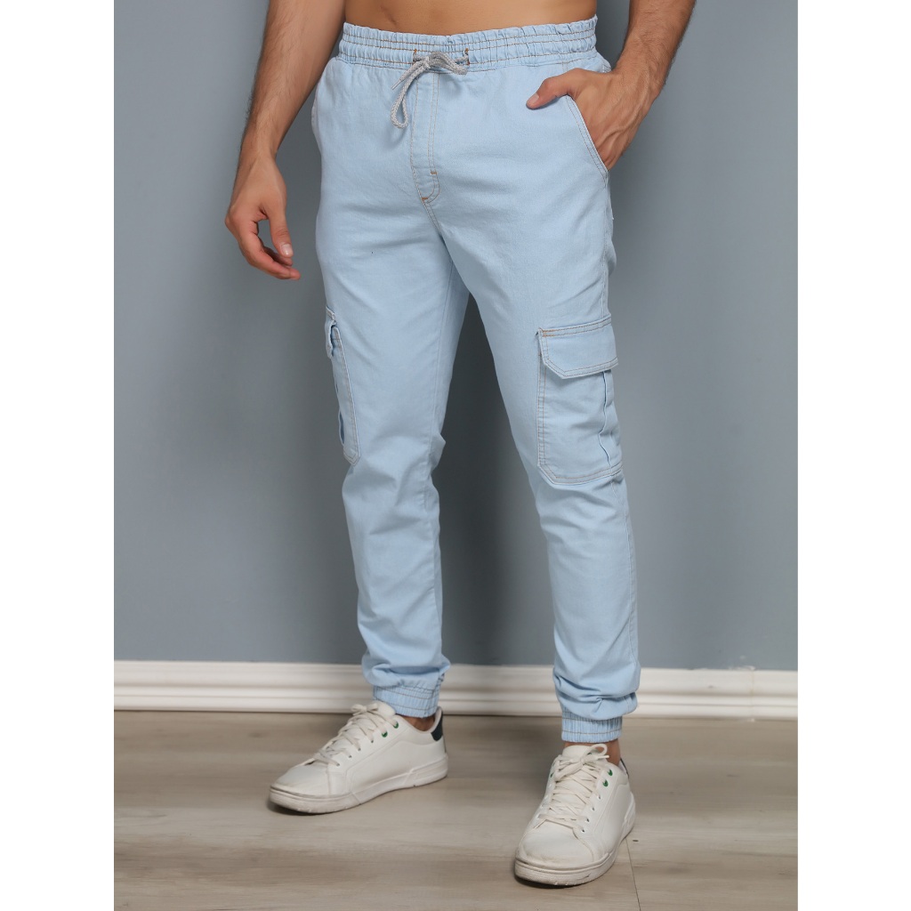 CARGO JOGGER DE SARJA JEANS COM/PUNHO NA PERNA E CINTURA QUALIDADE,TOP DIRETO FABRICA em Oferta na Shopee