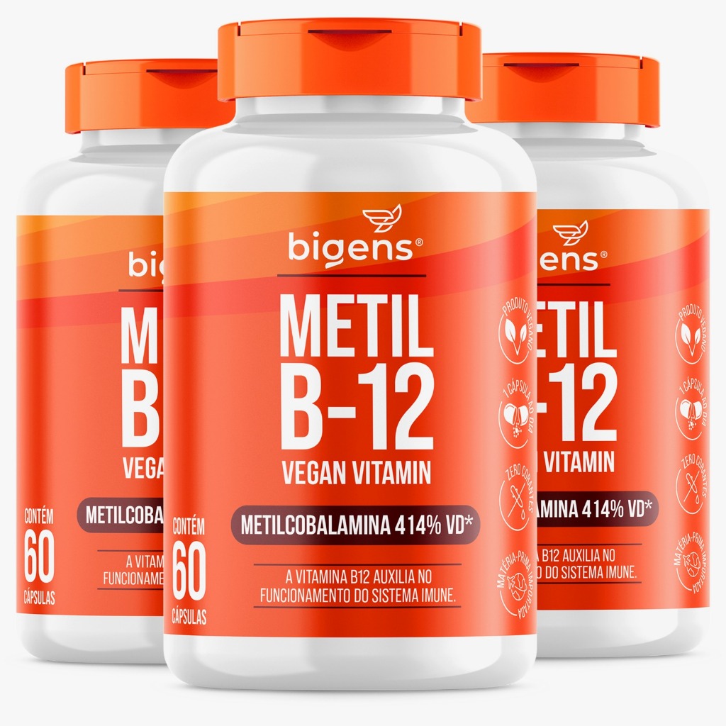 BIGENS KIT 3X METIL B12 VEGANA, VITAMINA METILCOBALAMINA 60CAPS BIOGENS em Oferta na Shopee