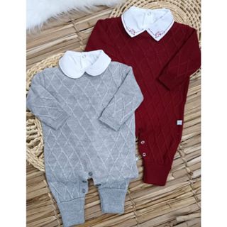 Macacão E Body Kit 2 Peças Menino Inverno Frio Tricô Pezinho