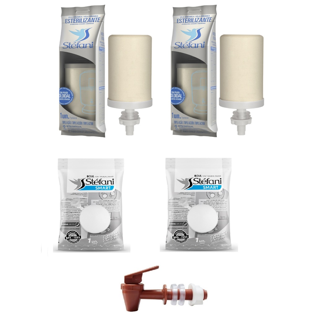 Kit 2 Velas Stéfani Tripla Ação + 2 Boias Stéfani + 1 Torneira Filtro De Barro