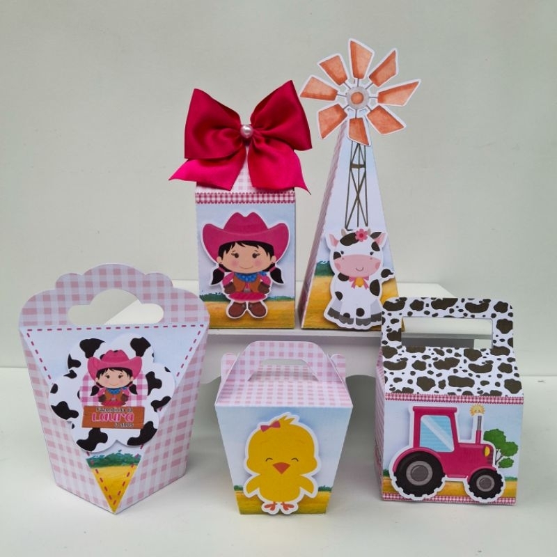 Kit Festa Fazendinha Rosa - Lembrancinhas - Caixinhas Personalizadas - Papelaria Personalizada