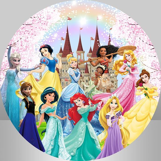 Painel em Lona Redondo - Tema PRINCESAS - Lona Fosca em Oferta na Shopee