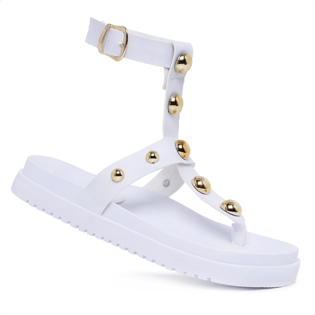 Sandália Feminina Falcucci Papete Gladiadora Flatform Tacha Piramide Confortável Branca Amalf em Oferta na Shopee