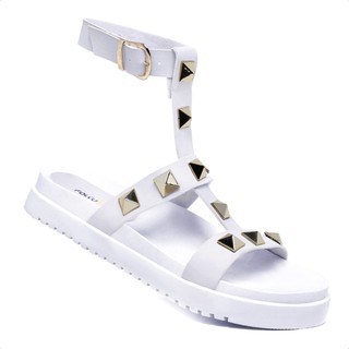 Sandália Gladiadora Feminina Falcucci Papete Com Pirâmide FlatForm Tratorada Branca Capri em Oferta na Shopee