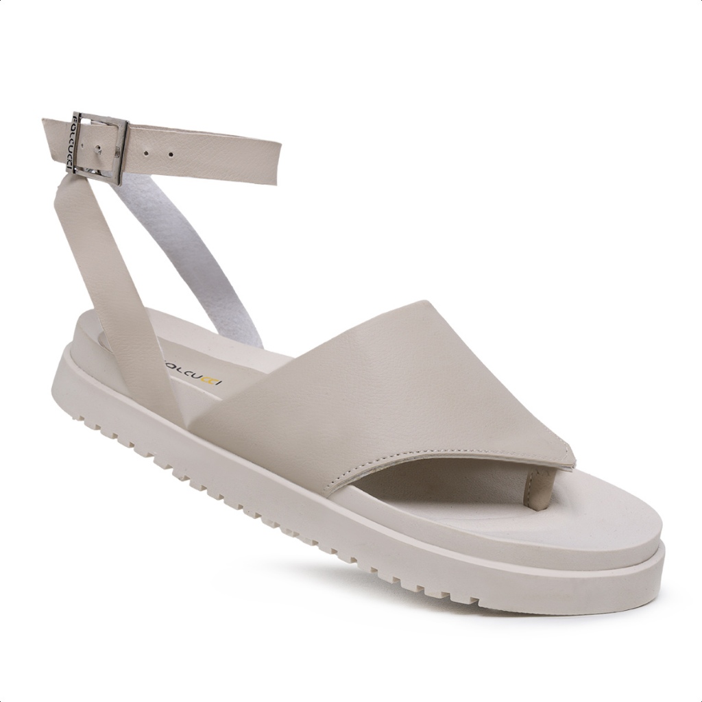 Sandália Chinelo Falcucci FlatForm Feminina De Dedo Rasteirinha Confortável Off White Veneza em Oferta na Shopee