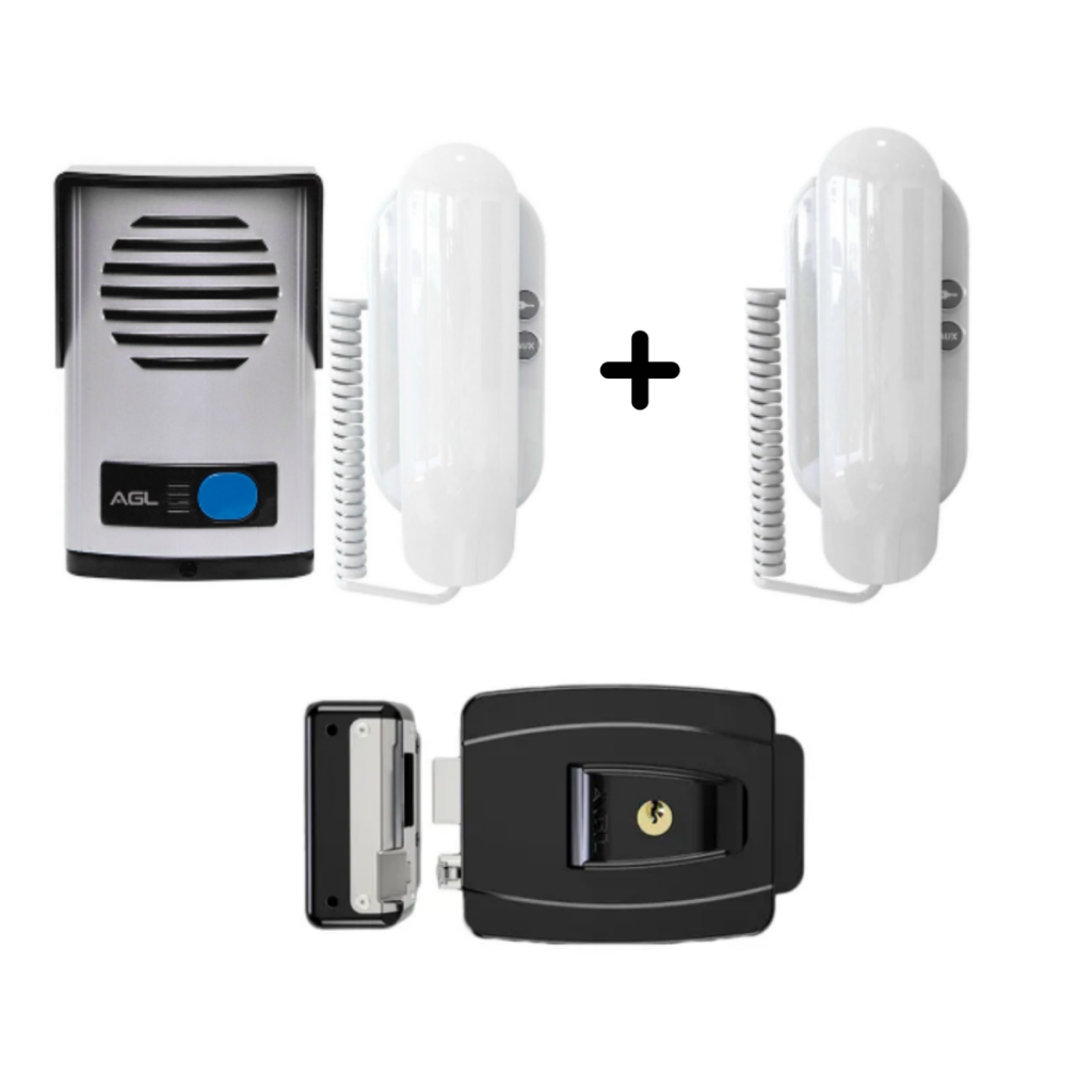 Kit Fechadura Elétrica Agl Chave Simples + Interfone Porteiro Eletrônico P10s + 1/s100